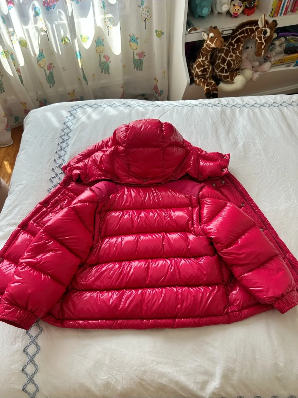Moncler Kids Shiny Pink Quilted Puffer Jacket with Hood/Size 4 Girls/Vest